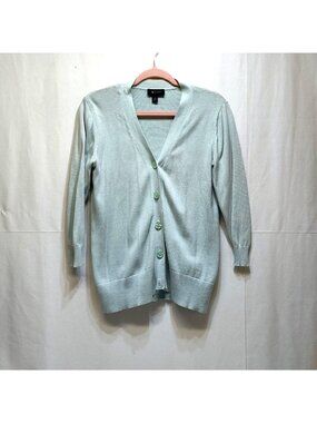 AB Studio Mint V-Neck Cardigan Medium 100% Cotton Lightweight Knit Style 0420M7M